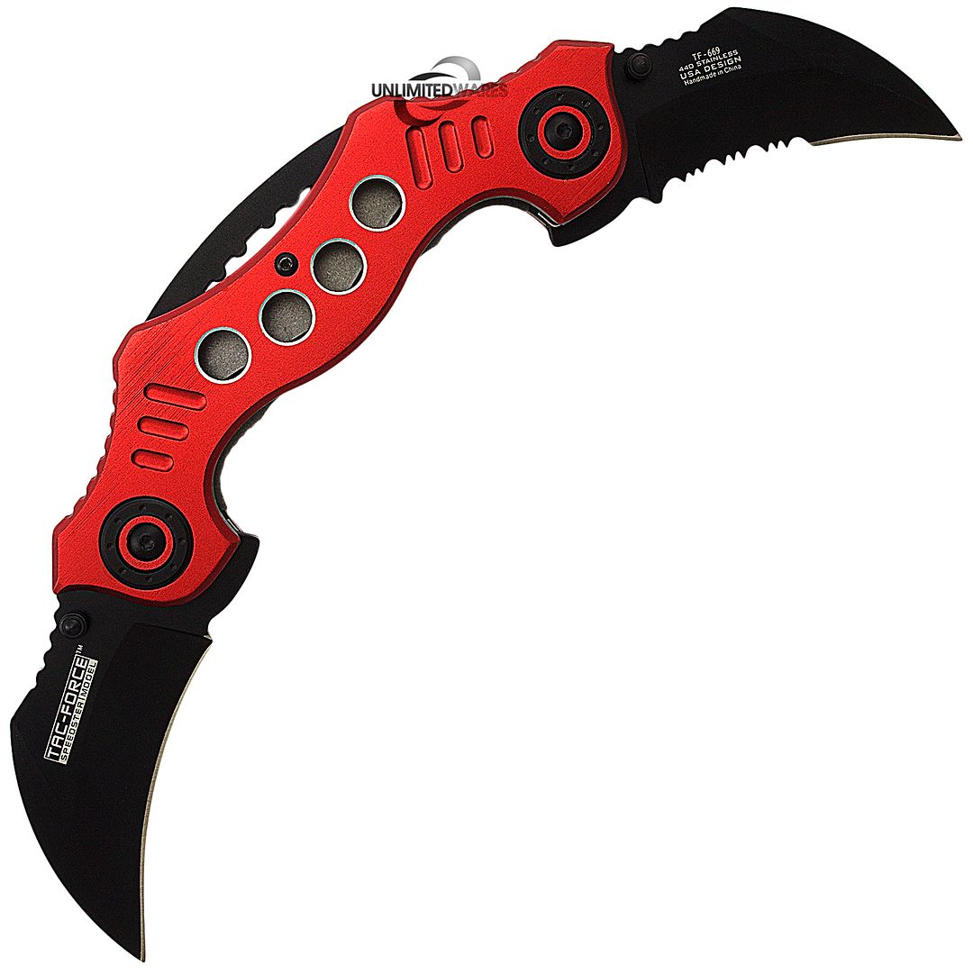 10.25" DUAL BLADE KARAMBIT SPRING ASSISTED TACTICAL FOLDING KNIFE Open